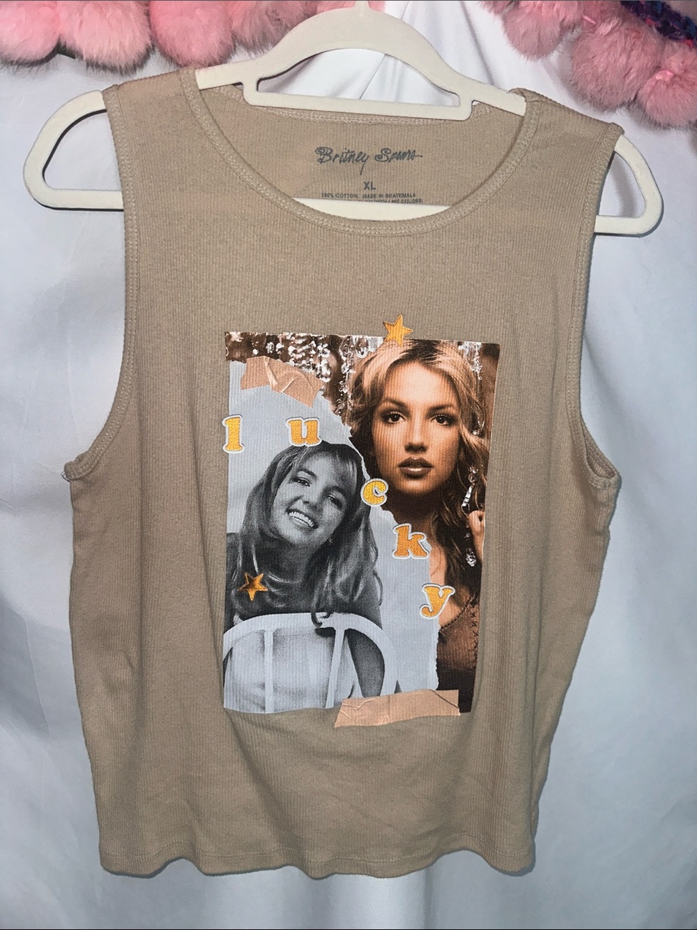 Britney Spears Beige Graphic Photo Tank Top - Lucky Brand Style